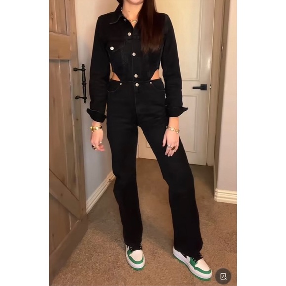 Zara Pants & Jumpsuits Zara Black Denim Jumpsuit Poshmark